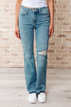 JUDY BLUE Isla Mid Rise Distressed Released Hem Bootcut Jeans