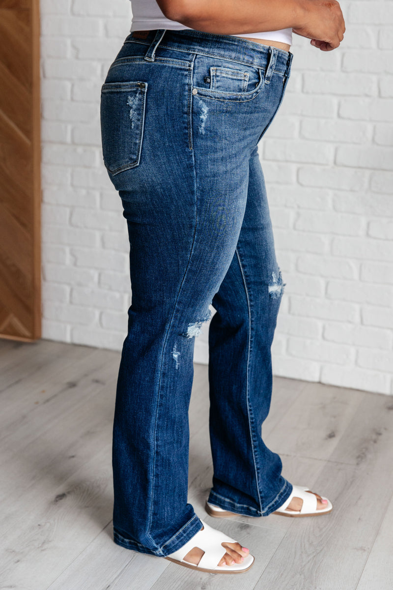 JUDY BLUE Mila Mid Rise Distressed Bootcut Jeans