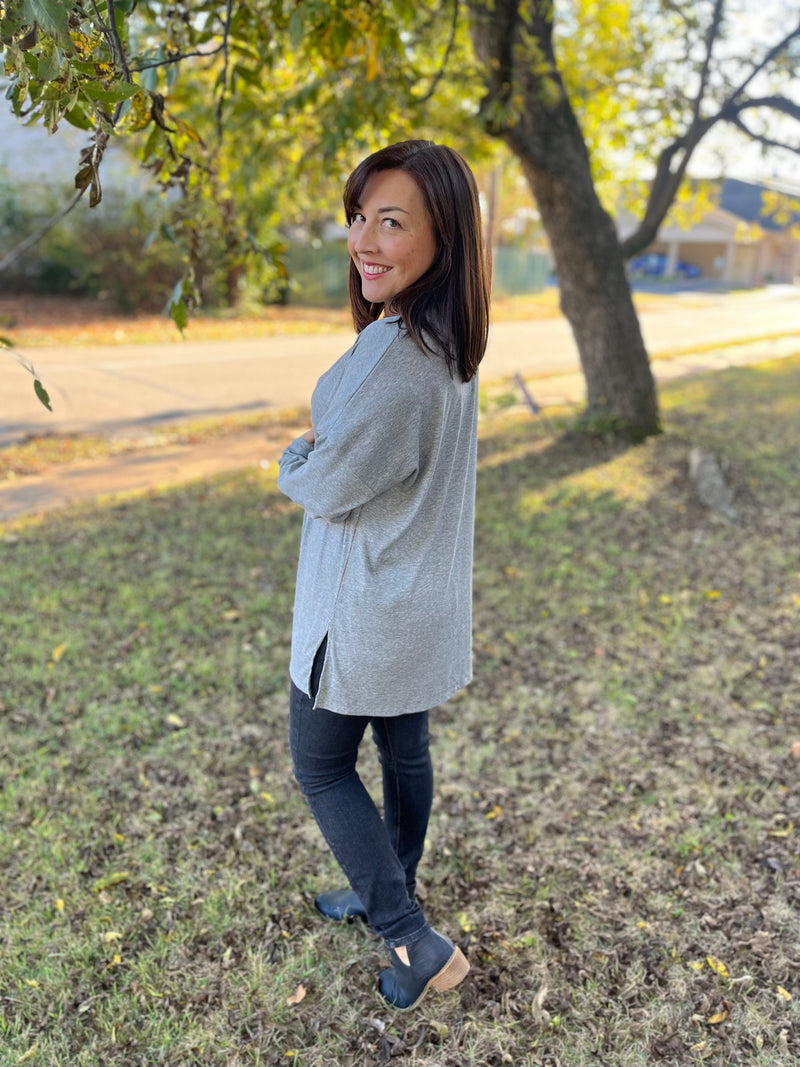 Ribbed Open Front Cardi- Heather Grey