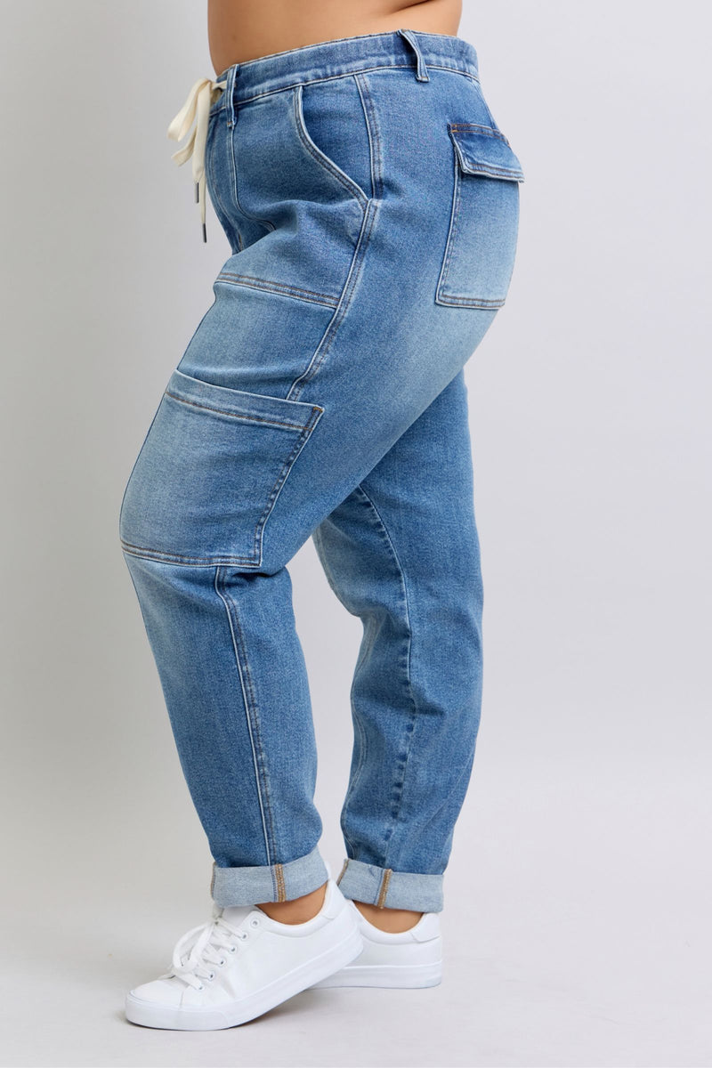 JUDY BLUE Clayton High Rise Cuffed Cargo Denim Jogger