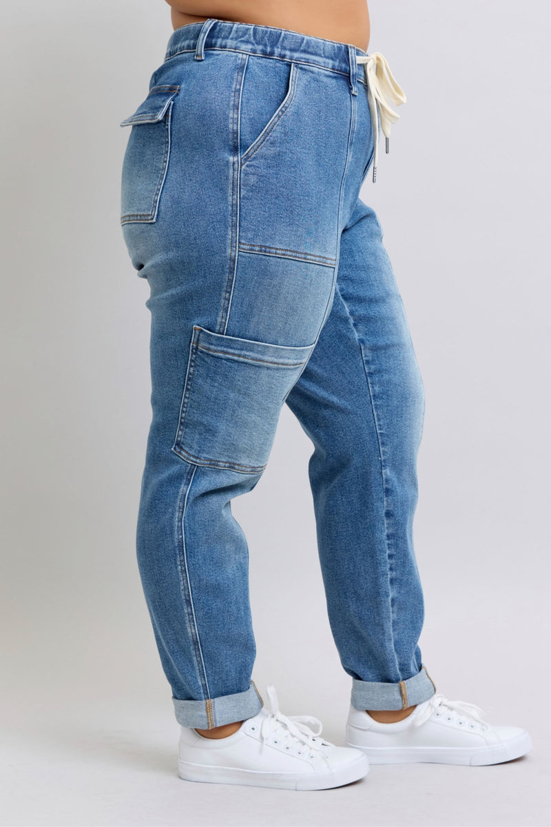 JUDY BLUE Clayton High Rise Cuffed Cargo Denim Jogger