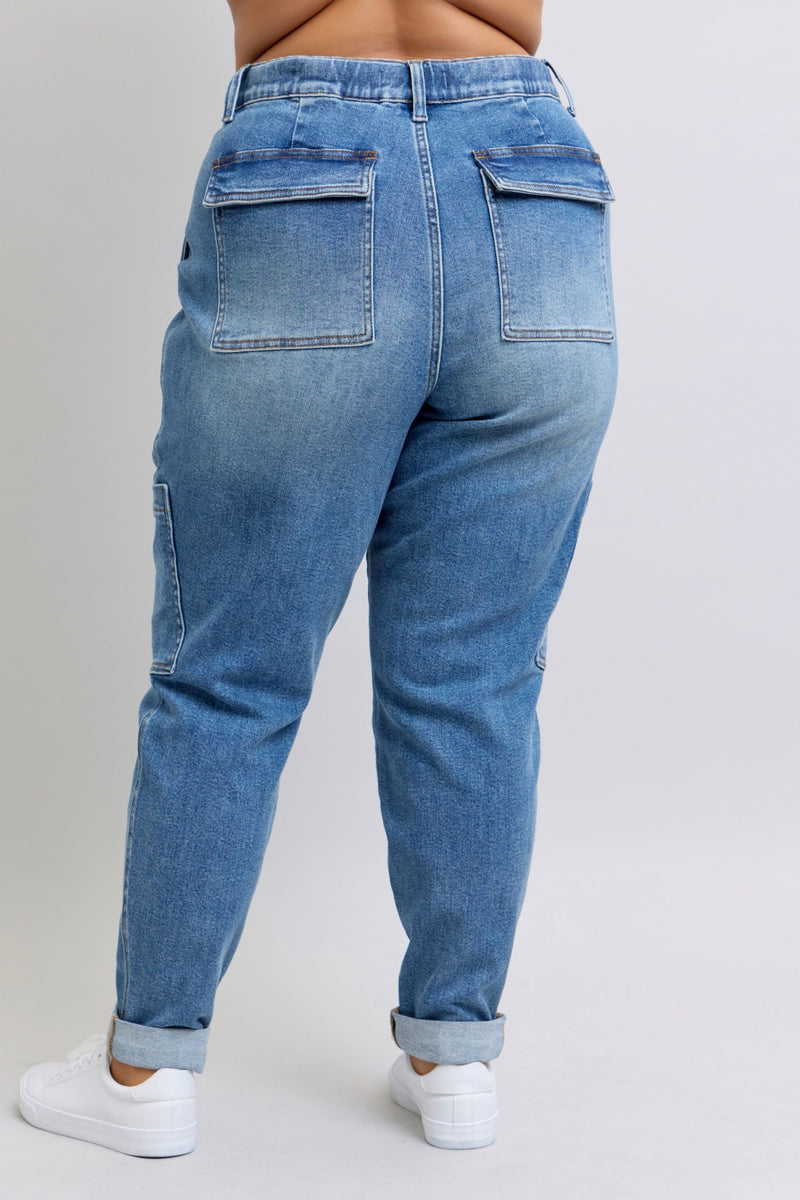 JUDY BLUE Clayton High Rise Cuffed Cargo Denim Jogger