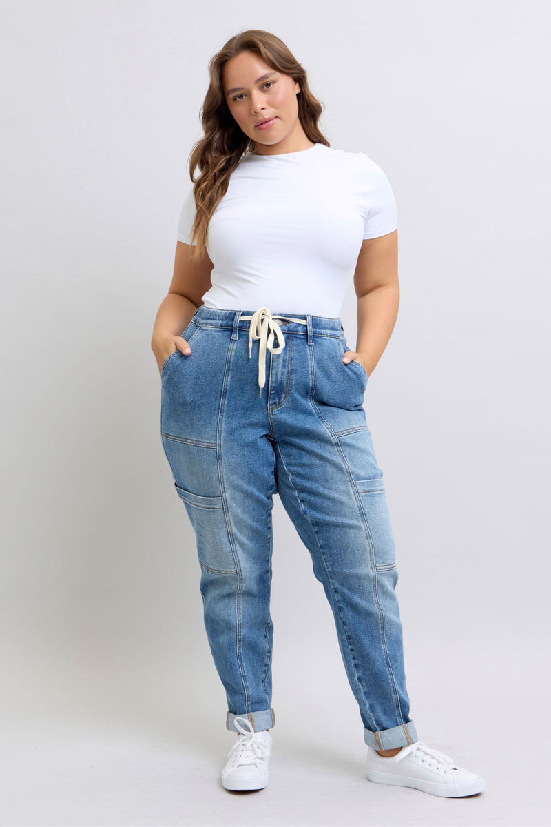 JUDY BLUE Clayton High Rise Cuffed Cargo Denim Jogger