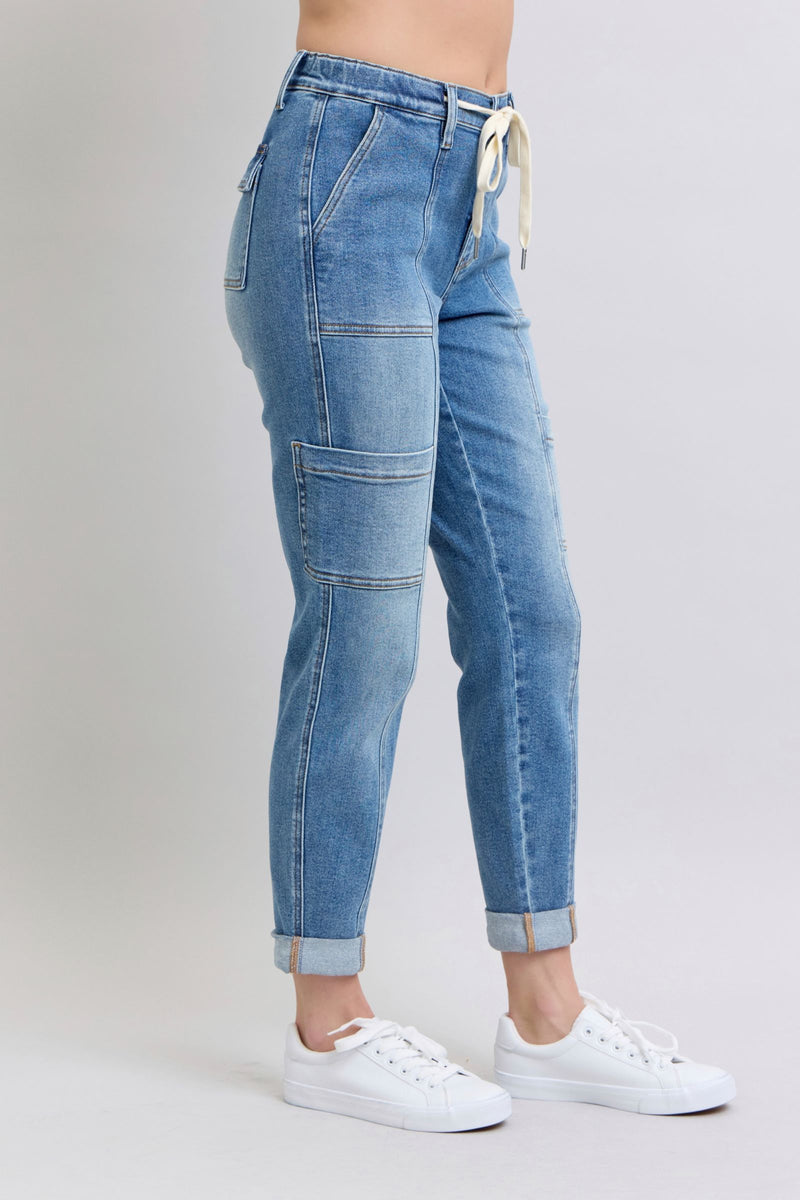 JUDY BLUE Clayton High Rise Cuffed Cargo Denim Jogger