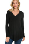 Long Sleeve V-Neck Top- Black