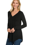 Long Sleeve V-Neck Top- Black