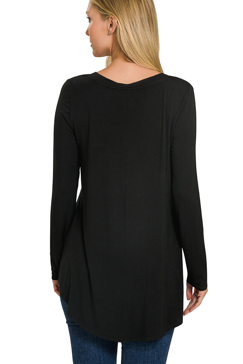 Long Sleeve V-Neck Top- Black