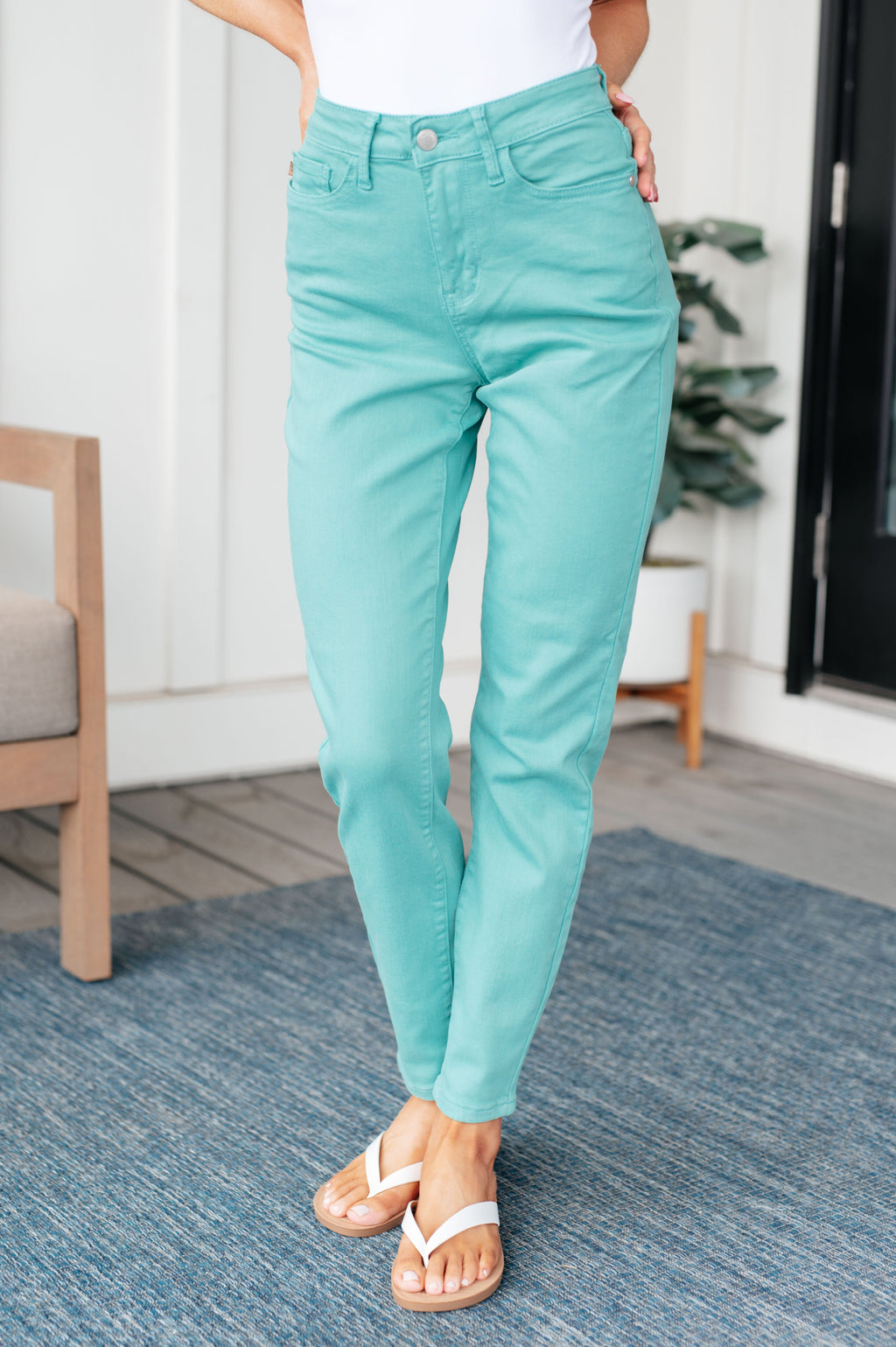 JUDY BLUE Bridgette High Rise Garment Dyed Slim Jeans in Aquamarine