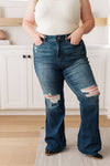 JUDY BLUE Cassandra High Rise Control Top Distressed Flare Jeans