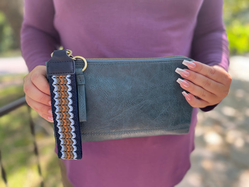 Woven Wristlet Keychain- Navy & Neutral