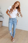 JUDY BLUE Eloise Mid Rise Control Top Distressed Skinny Jeans