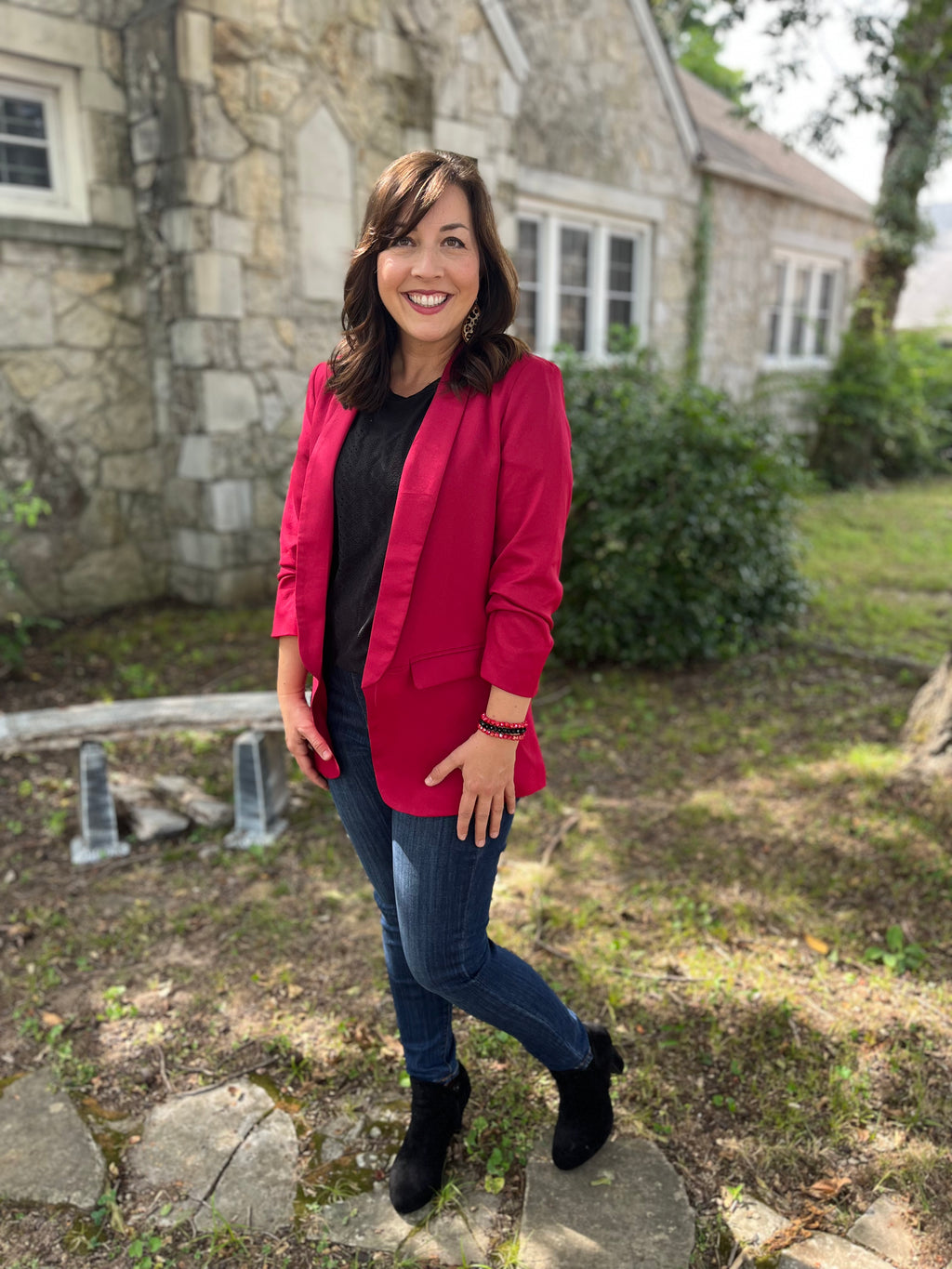 Open Front Blazer- Burgundy