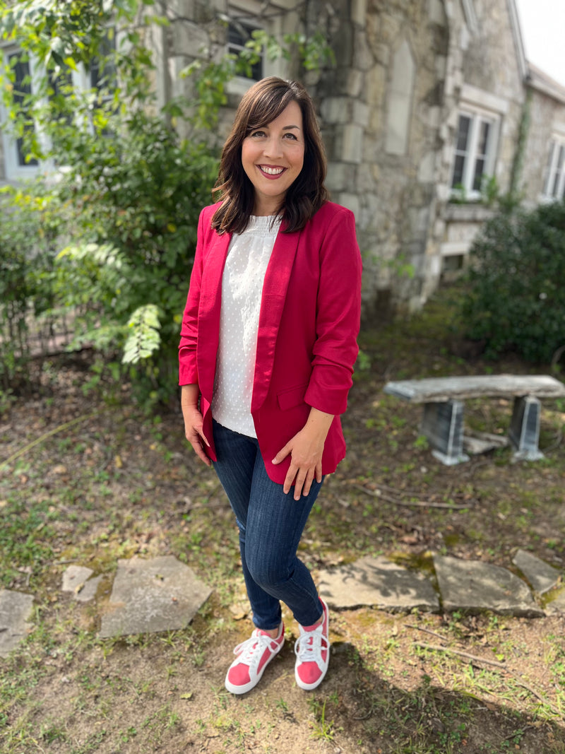 Open Front Blazer- Burgundy