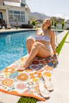 Luxury Beach Towel in Bright Retro Floral