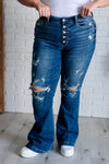 JUDY BLUE Gabriella Mid Rise Distressed Button Fly Flare