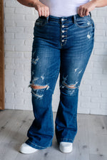 JUDY BLUE Gabriella Mid Rise Distressed Button Fly Flare