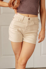 JUDY BLUE Greta High Rise Garment Dyed Shorts in Bone