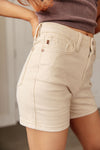 JUDY BLUE Greta High Rise Garment Dyed Shorts in Bone