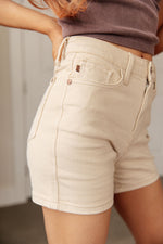 JUDY BLUE Greta High Rise Garment Dyed Shorts in Bone