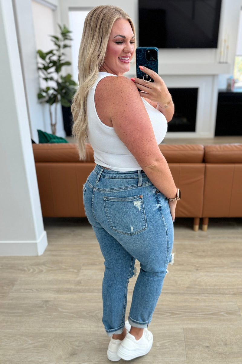 JUDY BLUE Frankie High Waist Distressed Boyfriend Jeans