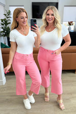 JUDY BLUE Lisa High Rise Control Top Wide Leg Crop Jeans in Pink