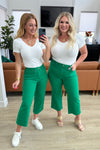 JUDY BLUE Lisa High Rise Control Top Wide Leg Crop Jeans in Kelly Green