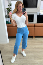 JUDY BLUE Lisa High Rise Control Top Wide Leg Crop Jeans in Sky Blue