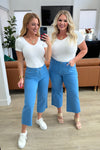 JUDY BLUE Lisa High Rise Control Top Wide Leg Crop Jeans in Sky Blue