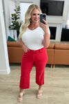 JUDY BLUE Lisa High Rise Control Top Wide Leg Crop Jeans in Red