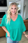 Airflow Peplum Ruffle Sleeve Top in Emerald