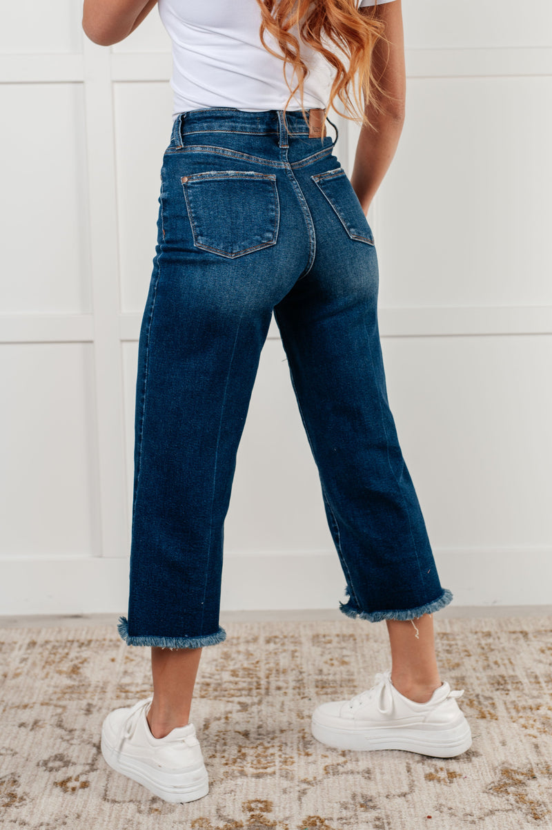 JUDY BLUE Janice High Rise Button Fly Wide Leg Crop Jeans