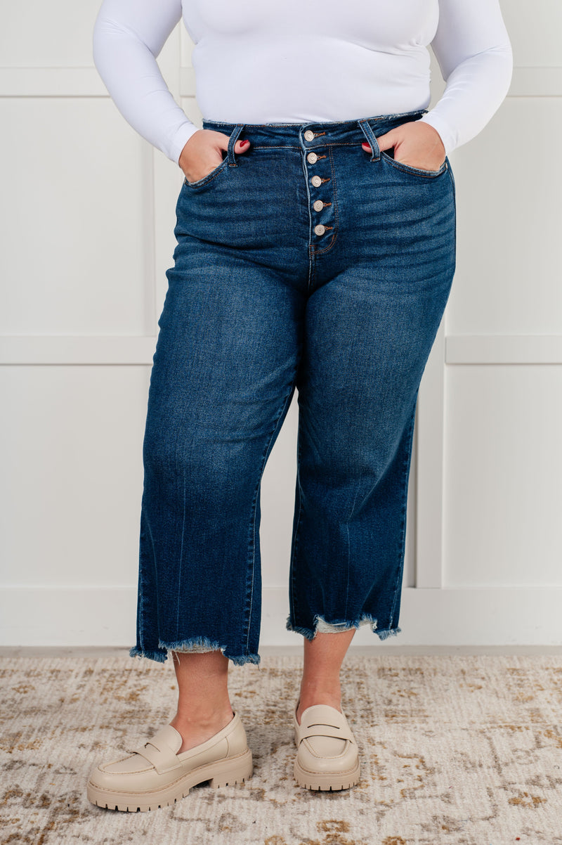 JUDY BLUE Janice High Rise Button Fly Wide Leg Crop Jeans