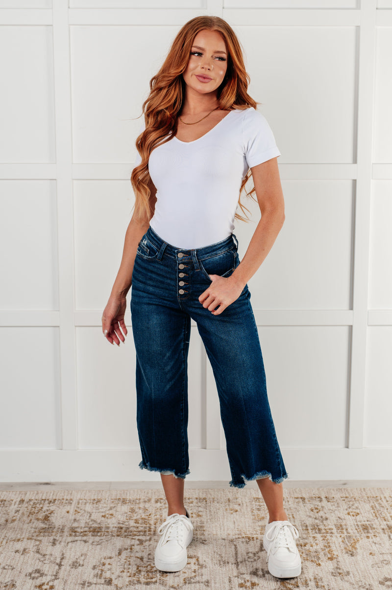 JUDY BLUE Janice High Rise Button Fly Wide Leg Crop Jeans