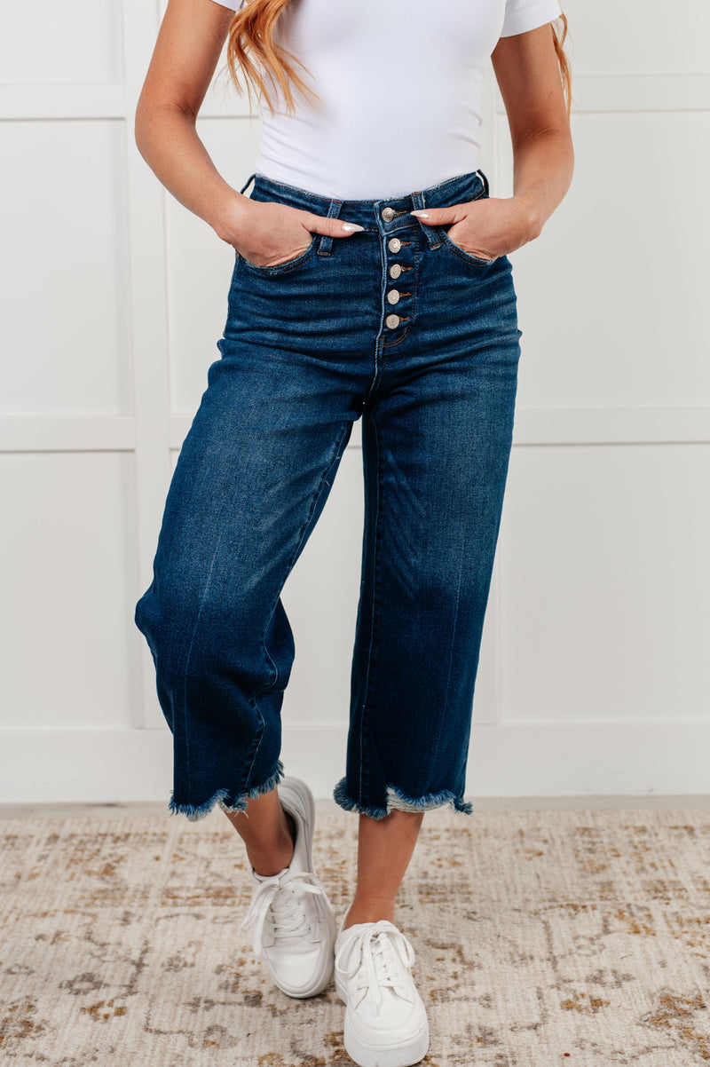 JUDY BLUE Janice High Rise Button Fly Wide Leg Crop Jeans