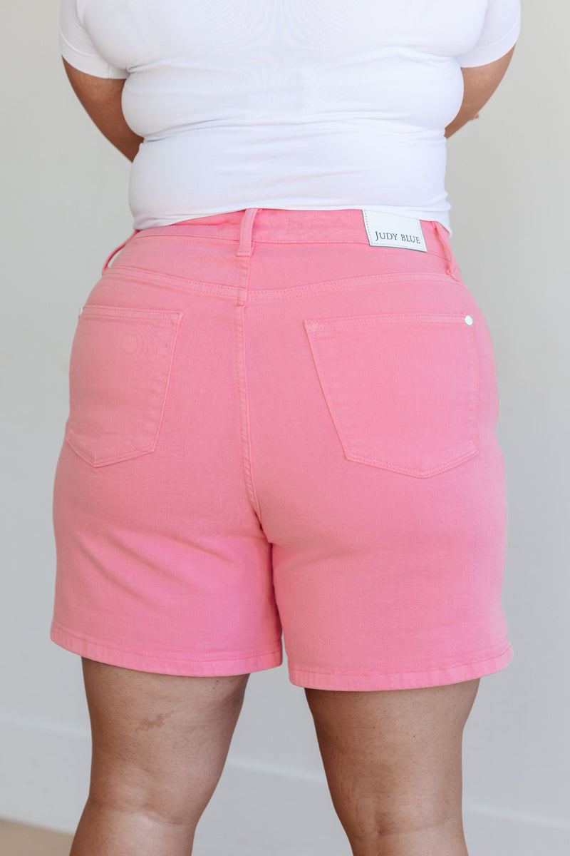 JUDY BLUE Jenna High Rise Control Top Cuffed Shorts in Pink