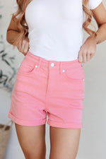 JUDY BLUE Jenna High Rise Control Top Cuffed Shorts in Pink