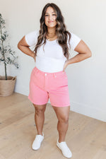 JUDY BLUE Jenna High Rise Control Top Cuffed Shorts in Pink