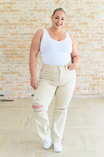 JUDY BLUE Selena High Rise Distressed 90's Straight Jeans in Bone