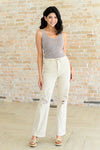 JUDY BLUE Selena High Rise Distressed 90's Straight Jeans in Bone