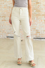 JUDY BLUE Selena High Rise Distressed 90's Straight Jeans in Bone