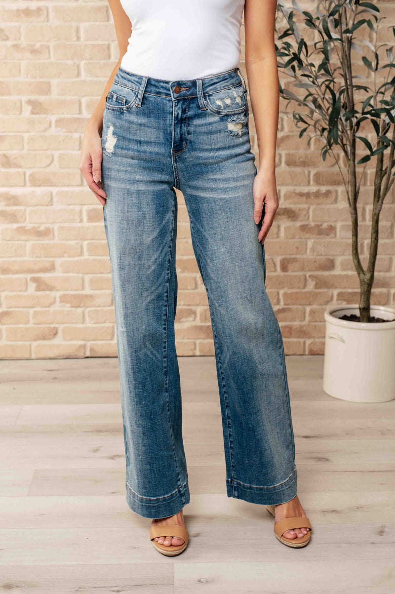 JUDY BLUE Katrina High Waist Distressed Denim Trousers