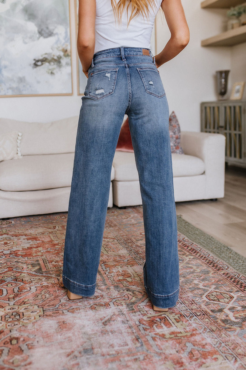 JUDY BLUE Katrina High Waist Distressed Denim Trousers