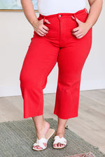 JUDY BLUE Lisa High Rise Control Top Wide Leg Crop Jeans in Red