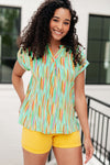 Lizzy Cap Sleeve Top in Lime and Emerald Multi Stripe