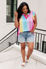 Lizzy Flutter Sleeve Top in Ombre Rainbow