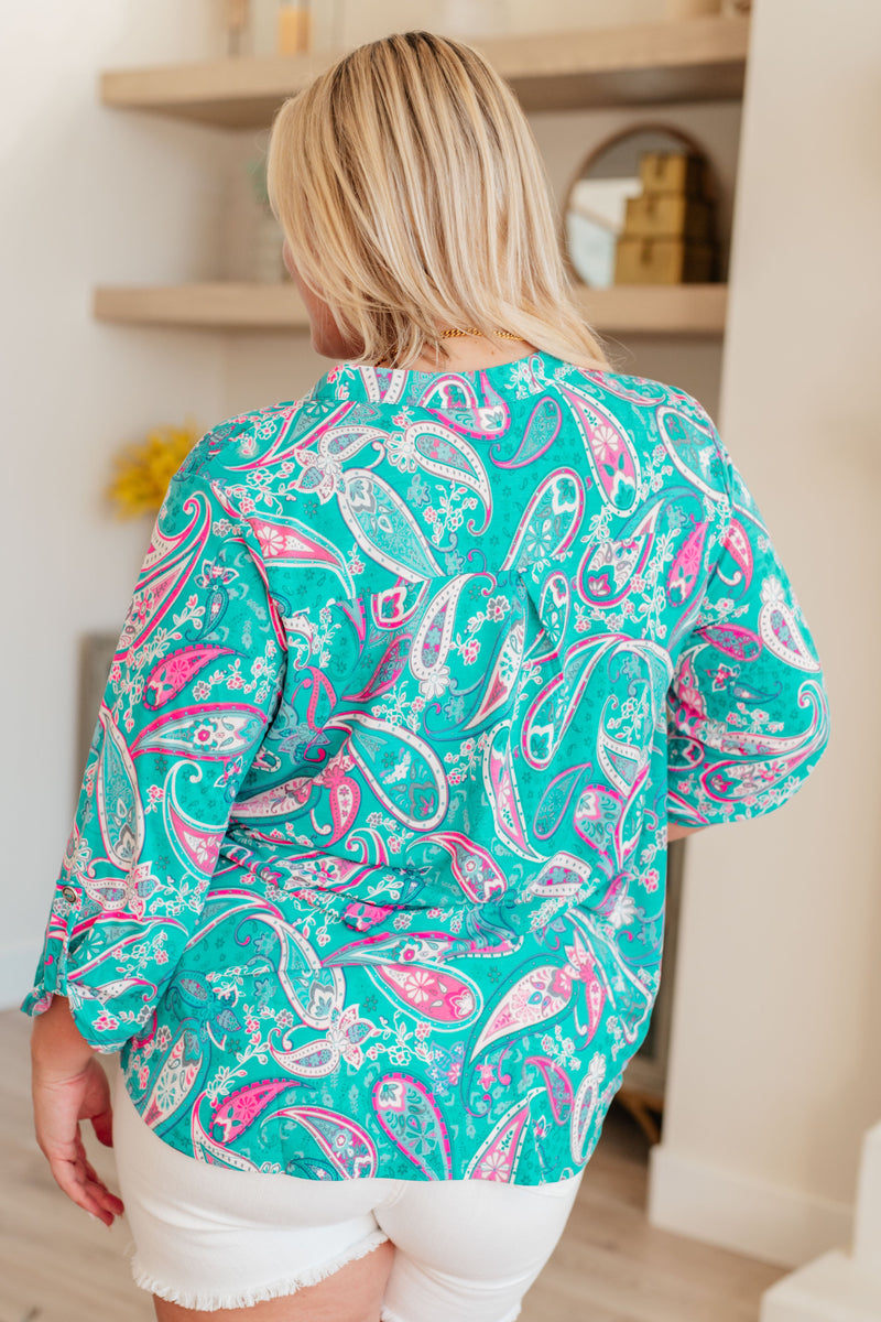 Lizzy Top in Aqua and Pink Paisley