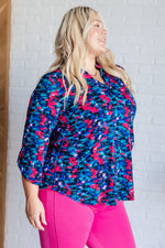 Lizzy Top in Navy and Teal Multi