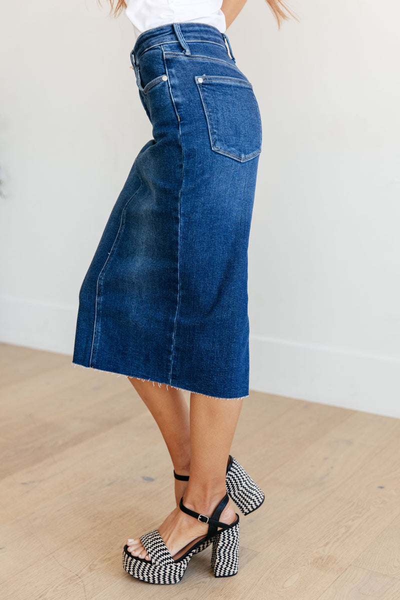 JUDY BLUE Marcy High Rise Denim Midi Skirt