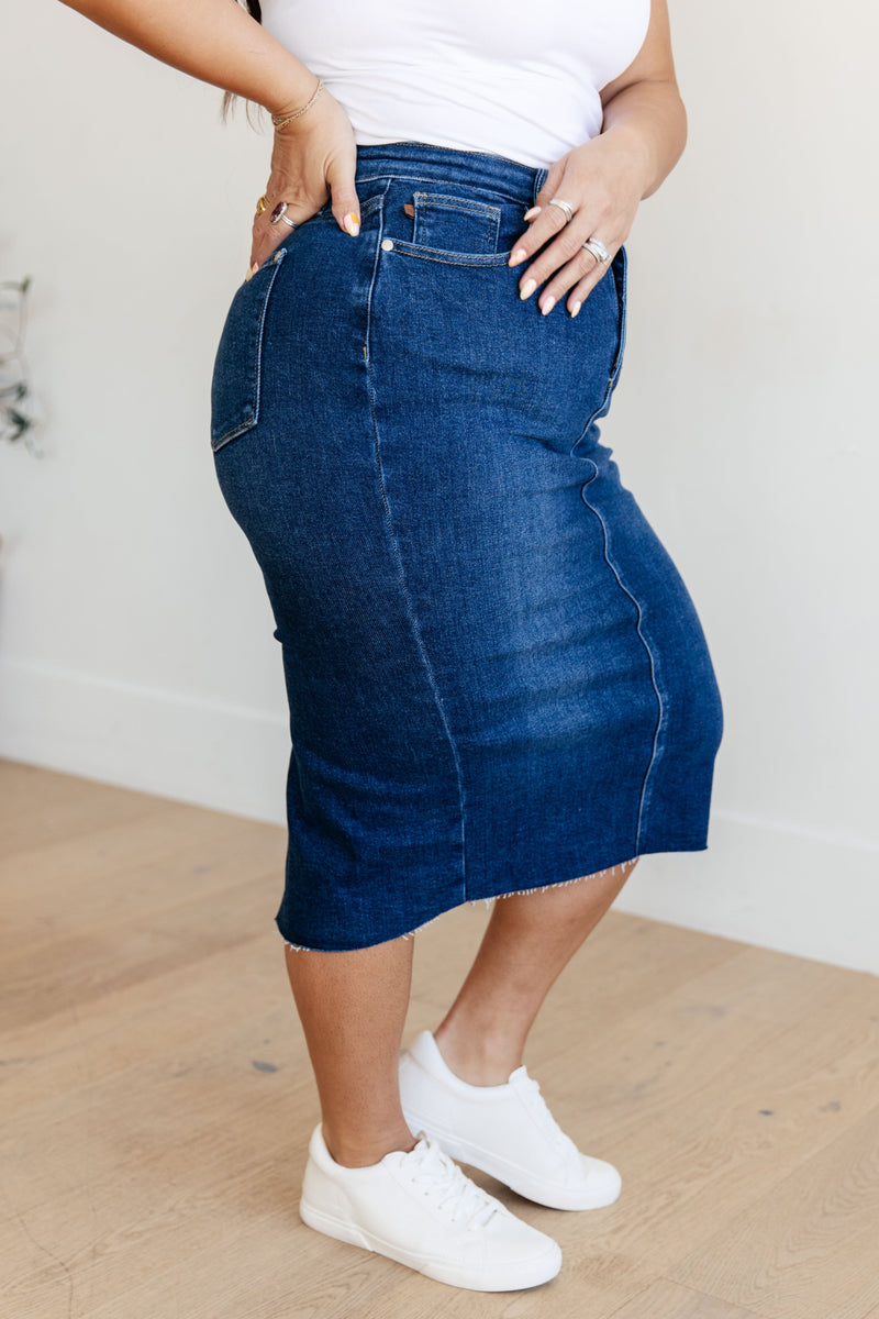 JUDY BLUE Marcy High Rise Denim Midi Skirt