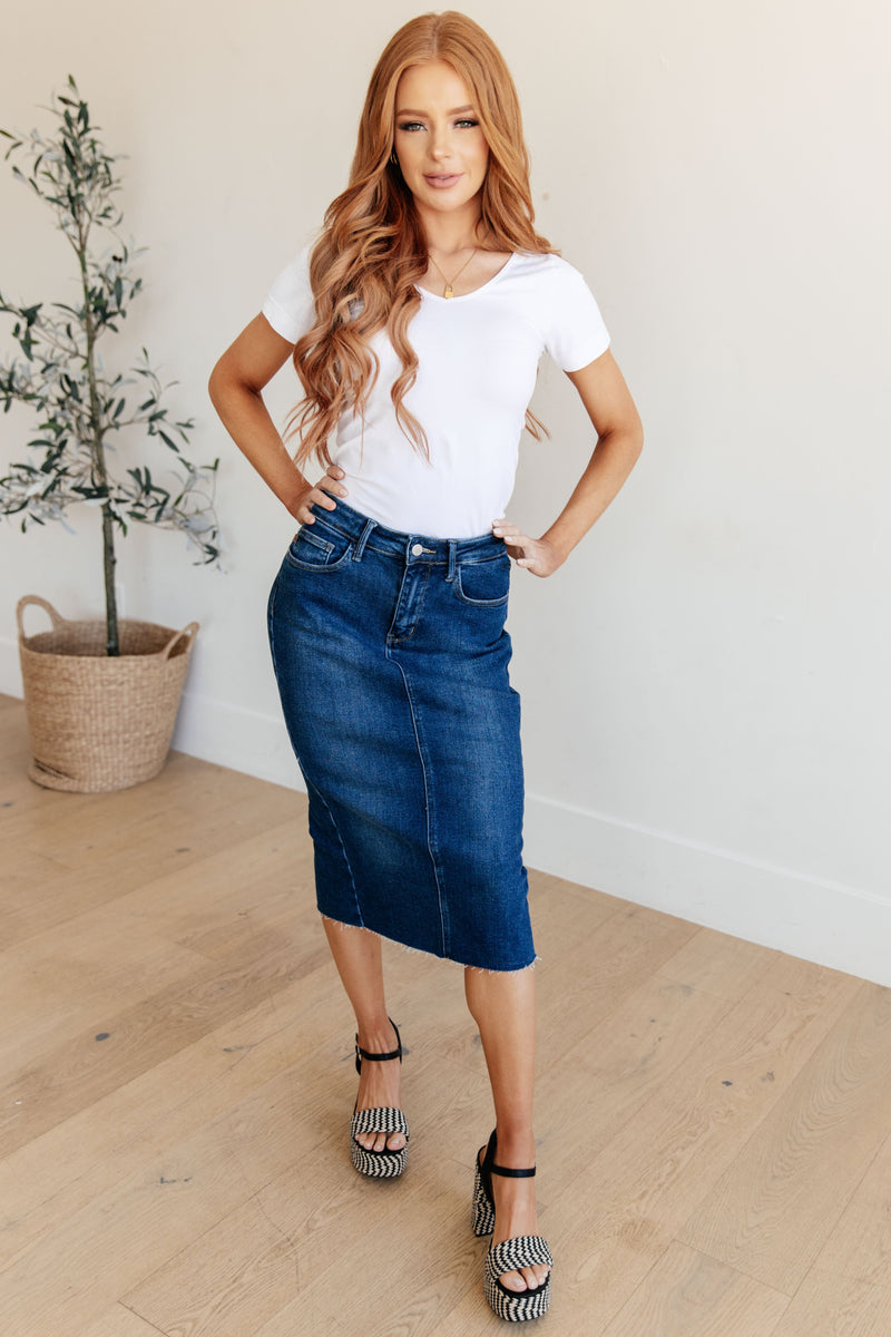 JUDY BLUE Marcy High Rise Denim Midi Skirt